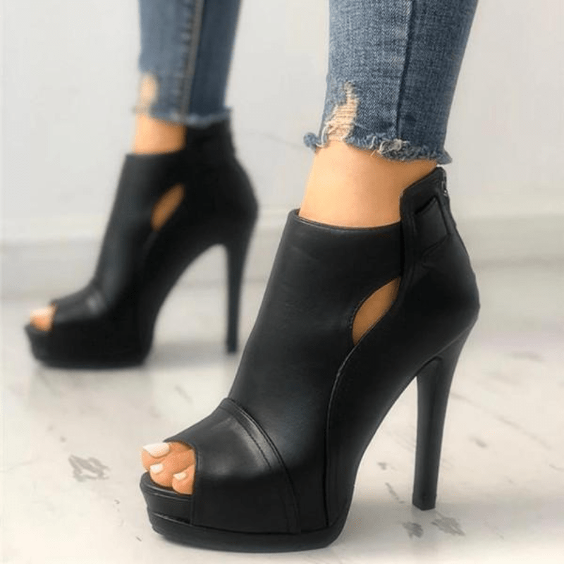 womens peep toe high heel ankle boots black cut out back zipper stiletto sandals party club shoes details 1