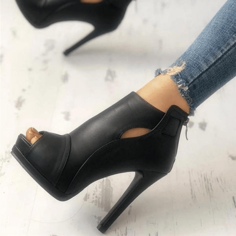 womens peep toe high heel ankle boots black cut out back zipper stiletto sandals party club shoes details 2