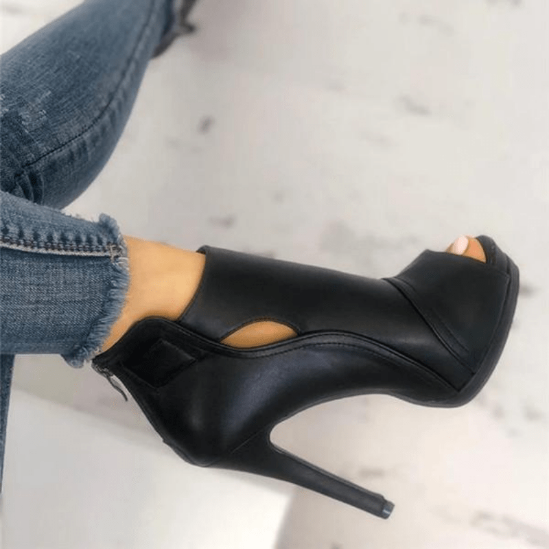 womens peep toe high heel ankle boots black cut out back zipper stiletto sandals party club shoes details 3