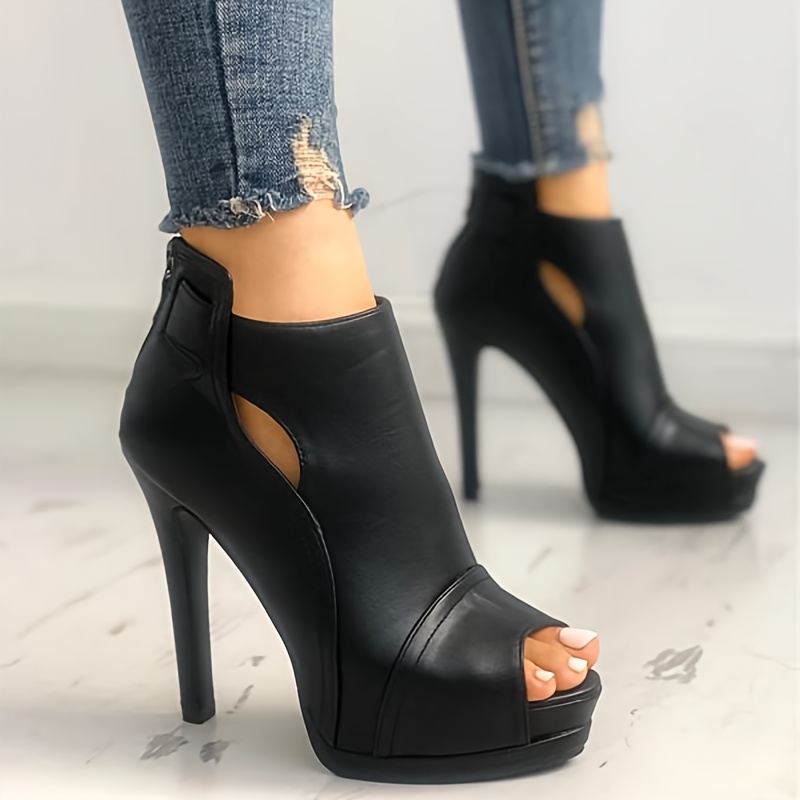 womens peep toe high heel ankle boots black cut out back zipper stiletto sandals party club shoes details 4