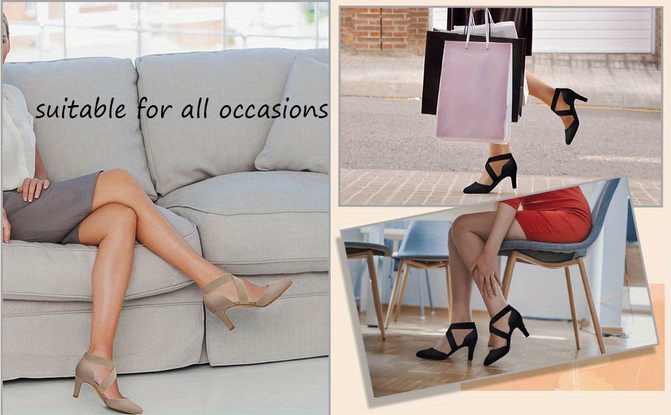 womens high heel sandals solid color pointed toe cross strap slip on heels versatile dorsay dress shoes details 3