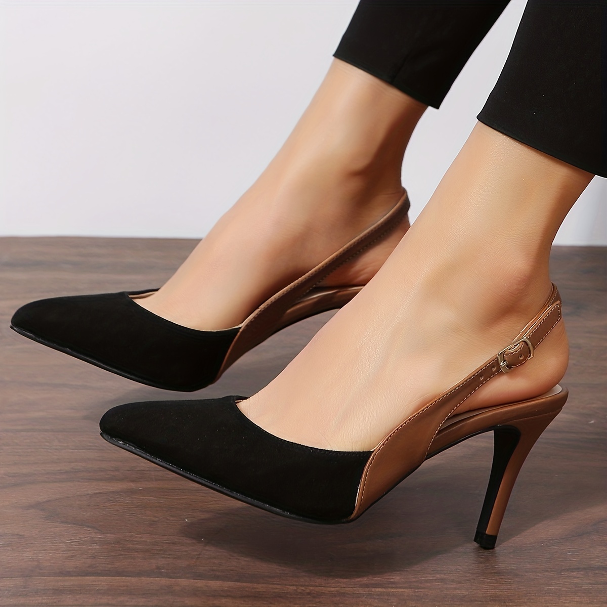 womens classic colorblock stiletto heels trendy buckle strap slingback heels womens versatile dress pumps details 0