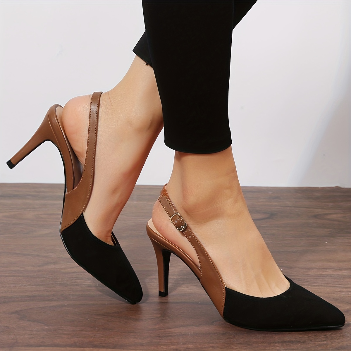 womens classic colorblock stiletto heels trendy buckle strap slingback heels womens versatile dress pumps details 1