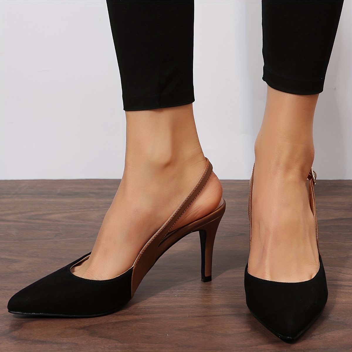 womens classic colorblock stiletto heels trendy buckle strap slingback heels womens versatile dress pumps details 2