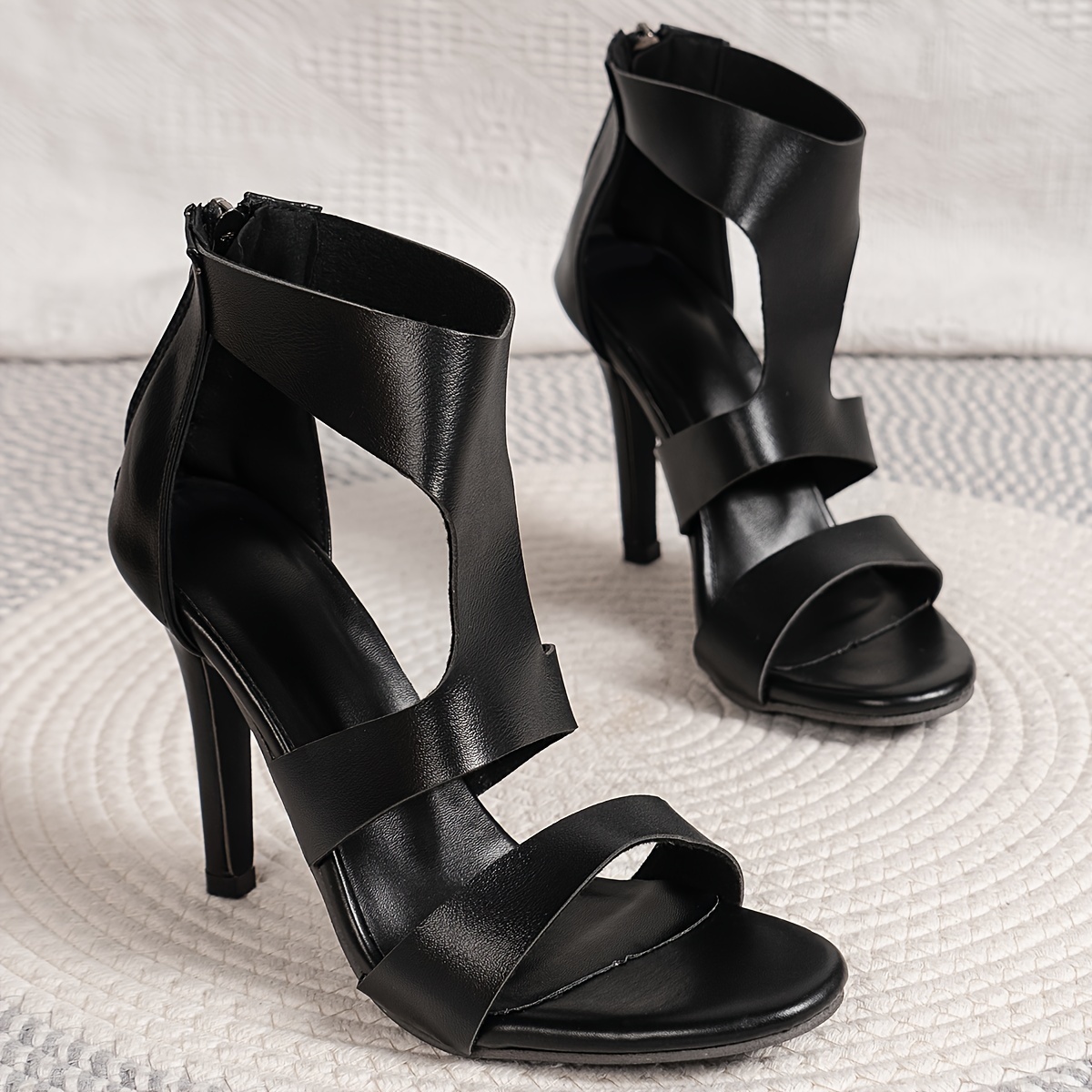 womens solid color stiletto heels elegant point toe dress pumps fashion back zipper heels details 4