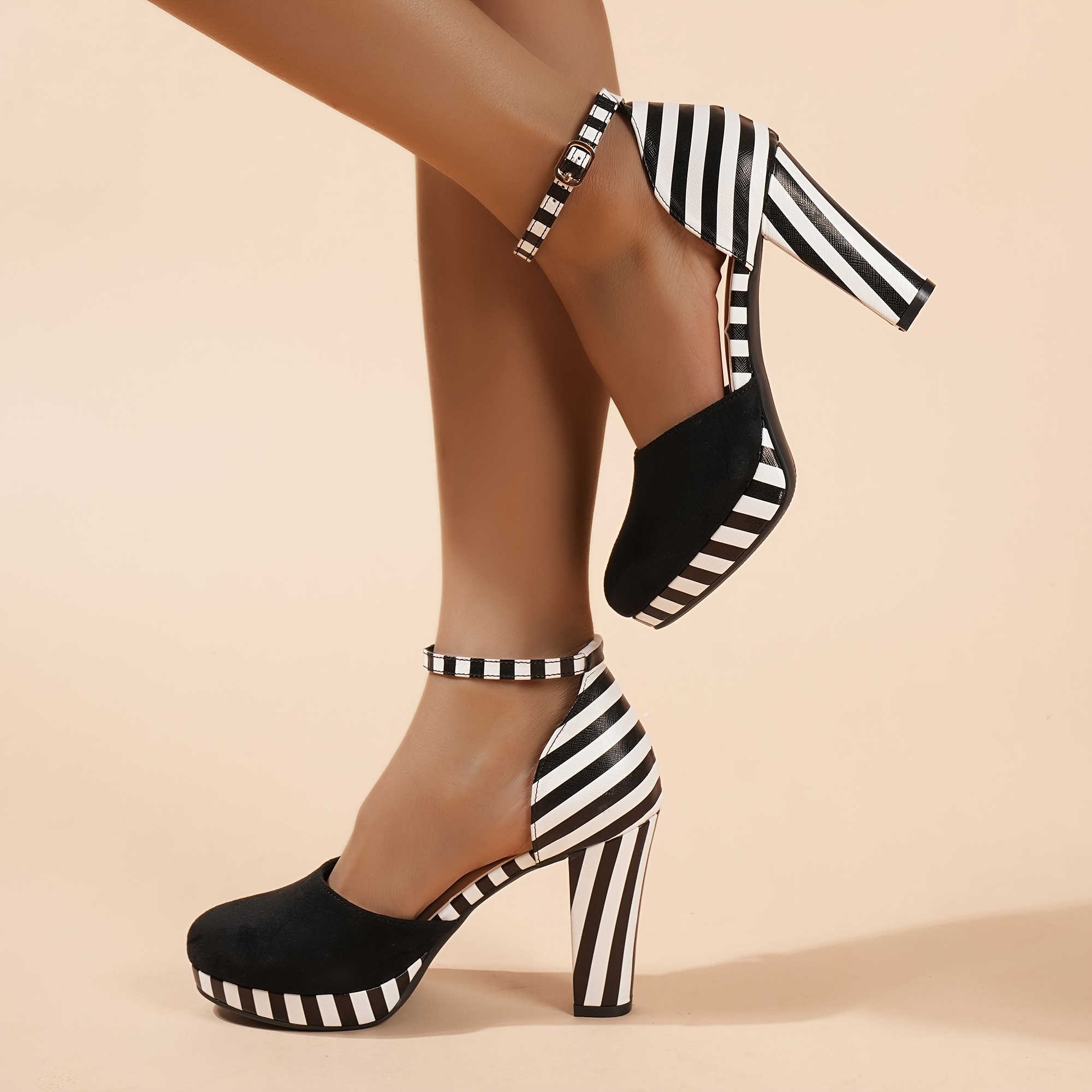 womens striped dorsay high heels fashion ankle strap platform sandals all match party dress shoes details 2