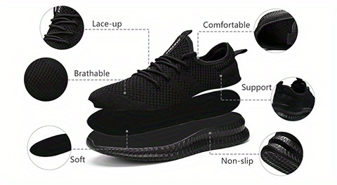 mens trendy breathable lace up knit sneakers with assorted colors casual outdoor running walking shoes details 1