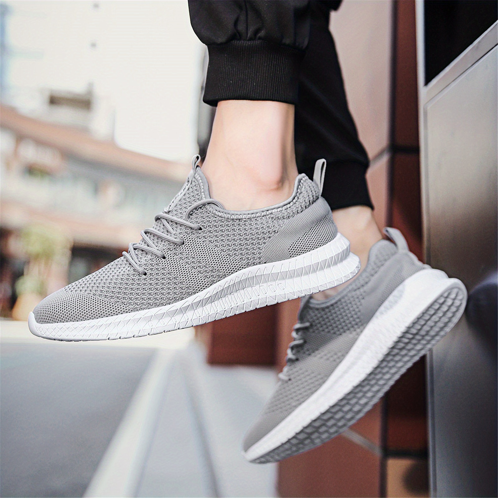 mens trendy breathable lace up knit sneakers with assorted colors casual outdoor running walking shoes details 13