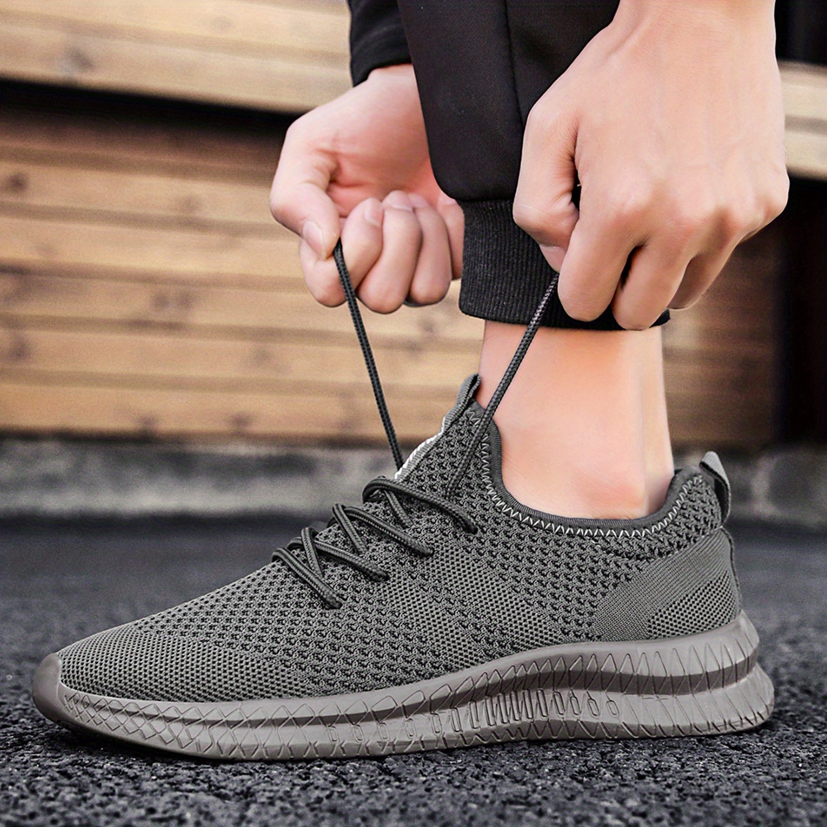 mens trendy breathable lace up knit sneakers with assorted colors casual outdoor running walking shoes details 24