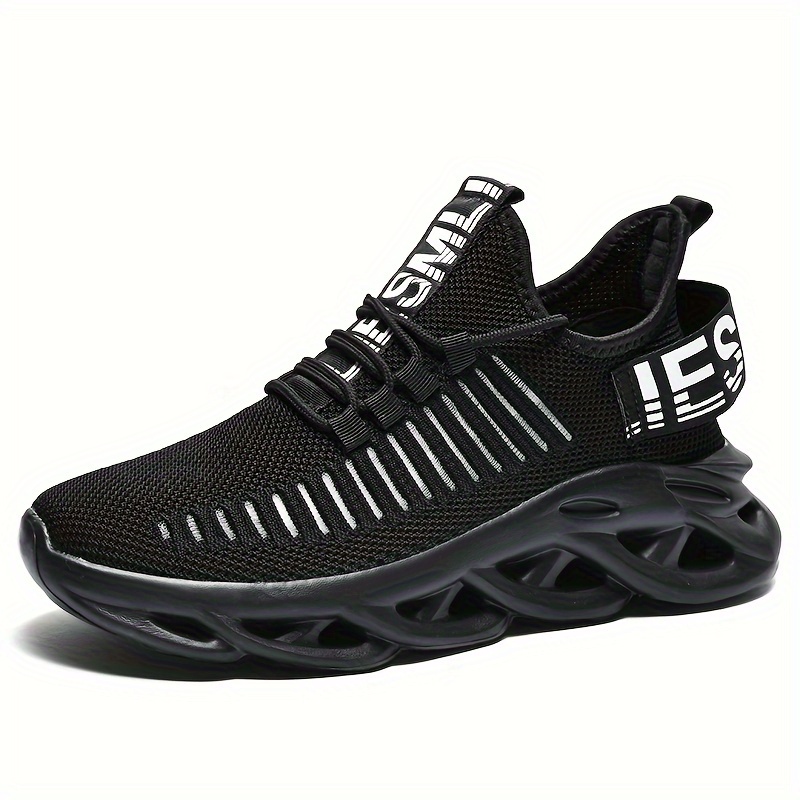 mens trendy woven knit breathable blade type sneakers comfy non slip soft sole lace up shoes for mens outdoor activities details 8