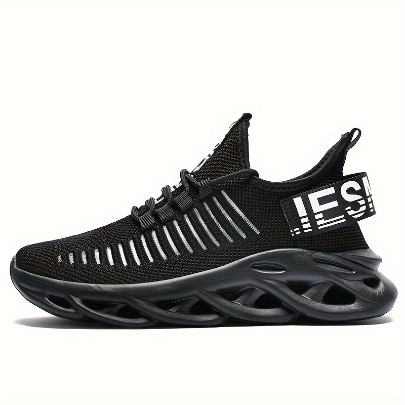 mens trendy woven knit breathable blade type sneakers comfy non slip soft sole lace up shoes for mens outdoor activities details 9
