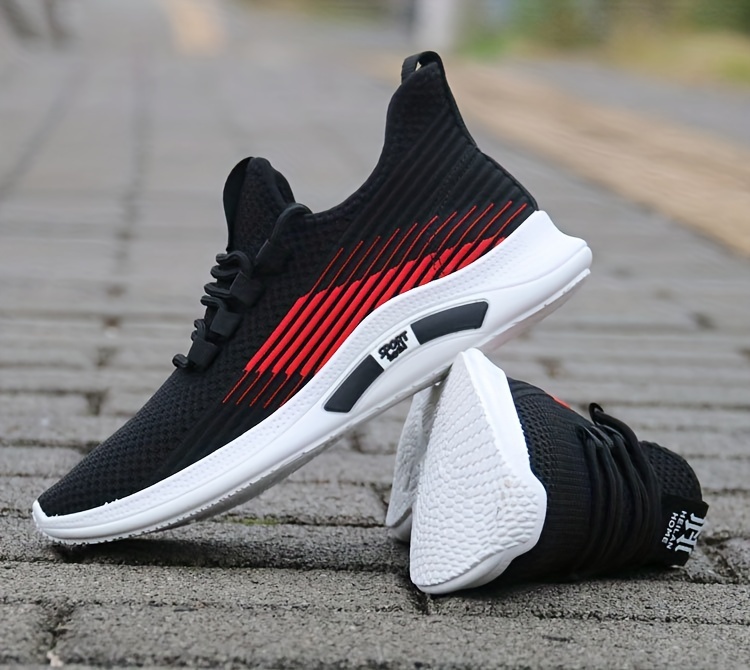 mens trendy woven knit breathable sneakers comfy non slip lace up casual soft sole shoes for mens outdoor activities details 8
