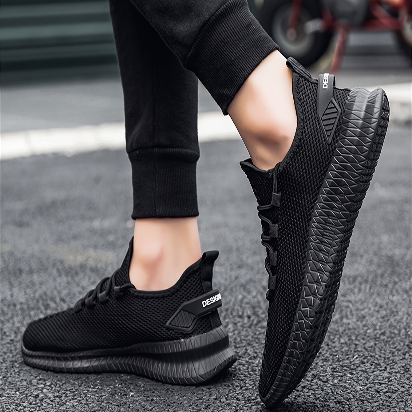 mens trendy woven knit breathable sneakers comfy non slip lace up shoes for mens outdoor activities details 3