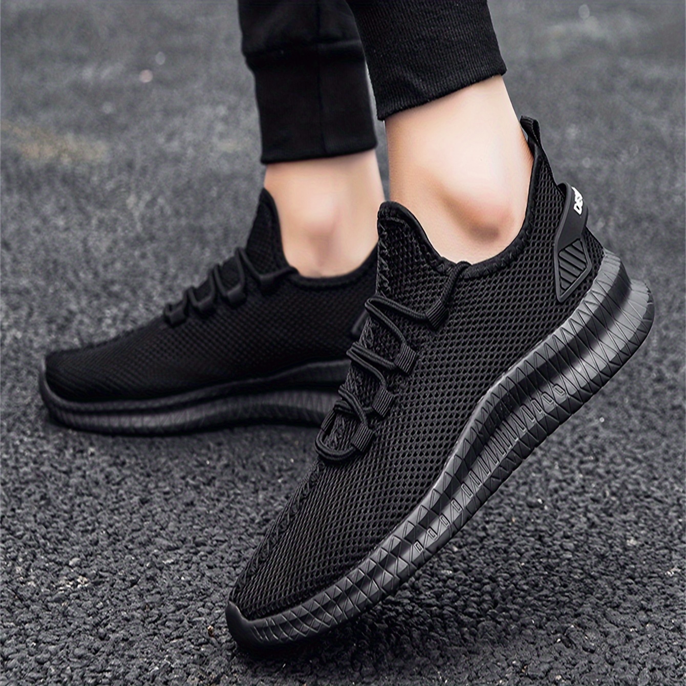 mens trendy woven knit breathable sneakers comfy non slip lace up shoes for mens outdoor activities details 4