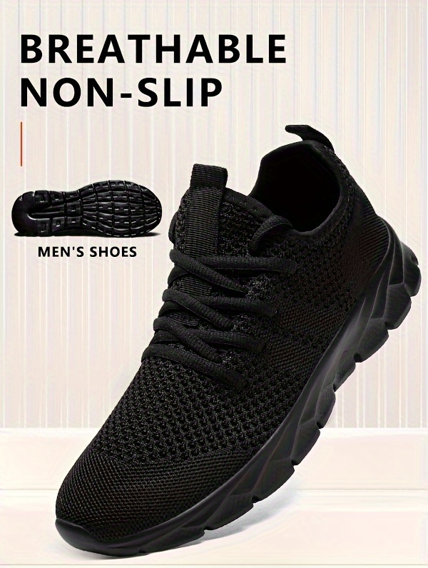 plus size mens solid woven knit breathable running shoes comfy non slip lace up soft sole sneakers best gifts for christmas details 0