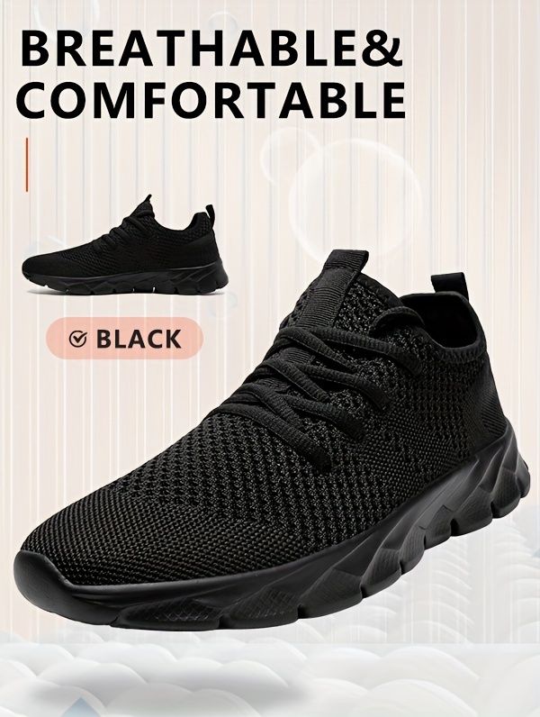 plus size mens solid woven knit breathable running shoes comfy non slip lace up soft sole sneakers best gifts for christmas details 1