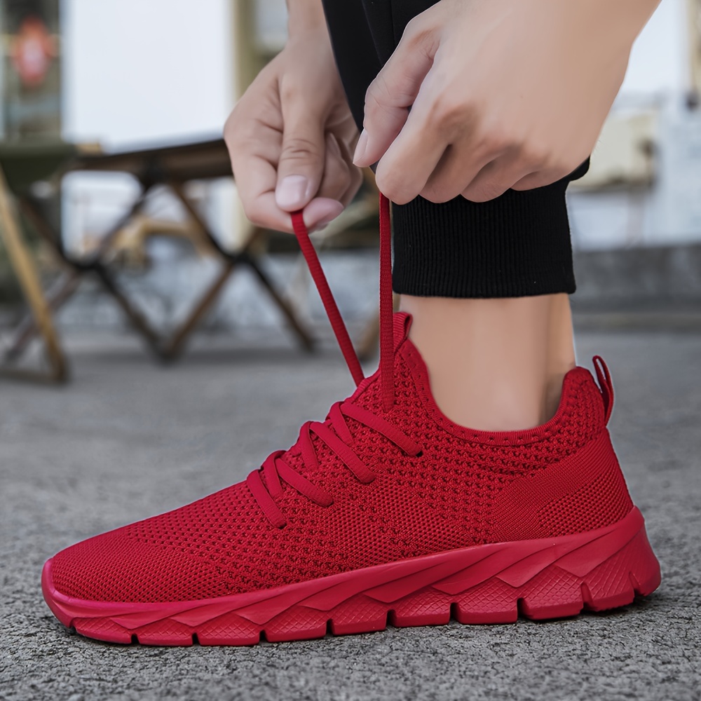 plus size mens solid woven knit breathable running shoes comfy non slip lace up soft sole sneakers best gifts for christmas details 5