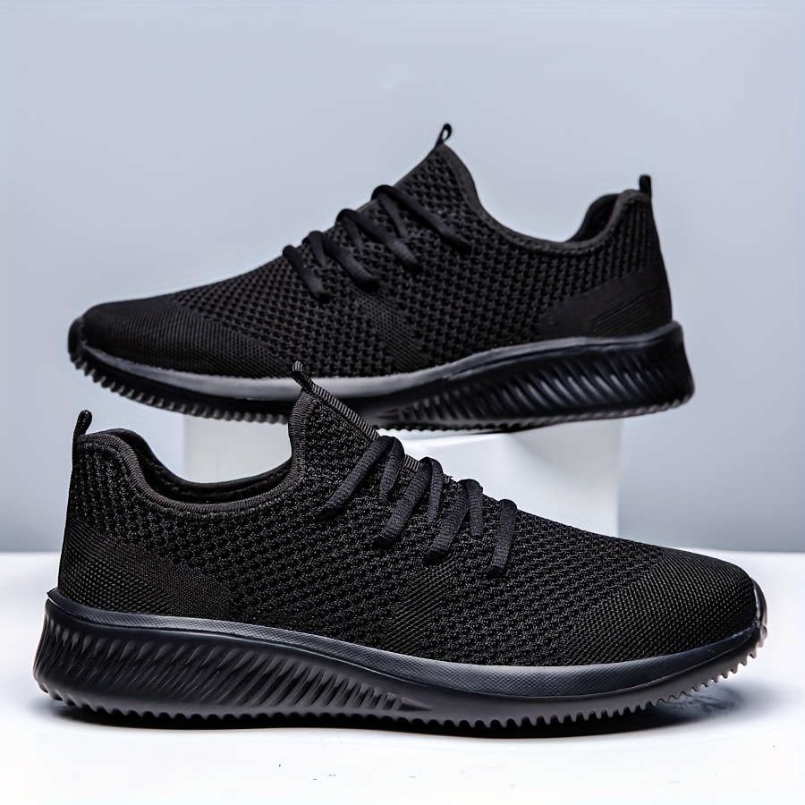 plus size mens solid colour woven knit breathable running shoes comfy non slip durable soft sole sneakers for mens outdoor activities details 0