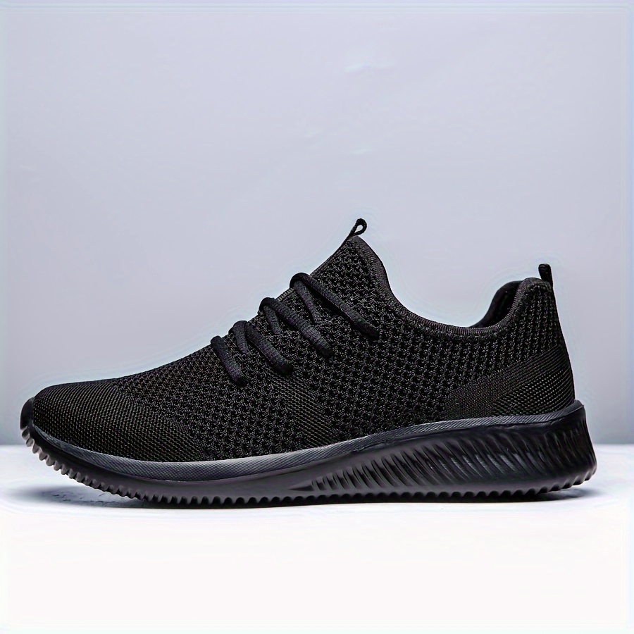 plus size mens solid colour woven knit breathable running shoes comfy non slip durable soft sole sneakers for mens outdoor activities details 2