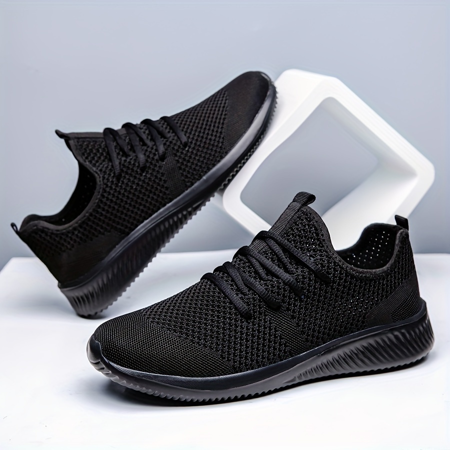 plus size mens solid colour woven knit breathable running shoes comfy non slip durable soft sole sneakers for mens outdoor activities details 5