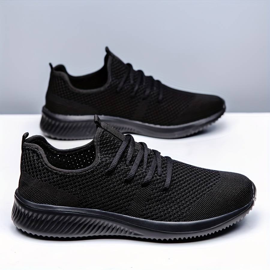 plus size mens solid colour woven knit breathable running shoes comfy non slip durable soft sole sneakers for mens outdoor activities details 9