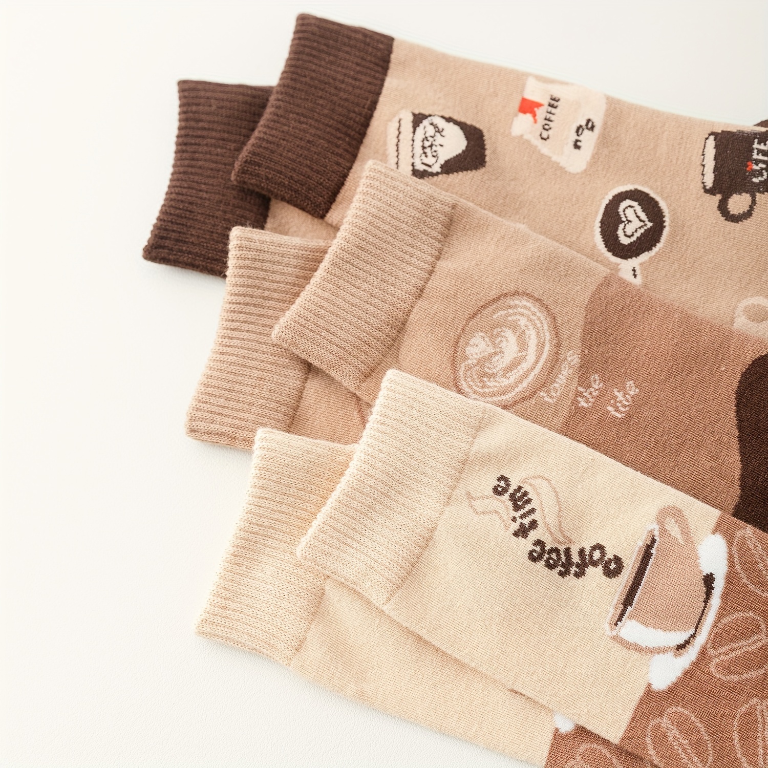 5 pairs coffee print socks comfy breathable mid tube socks womens stockings hosiery details 9