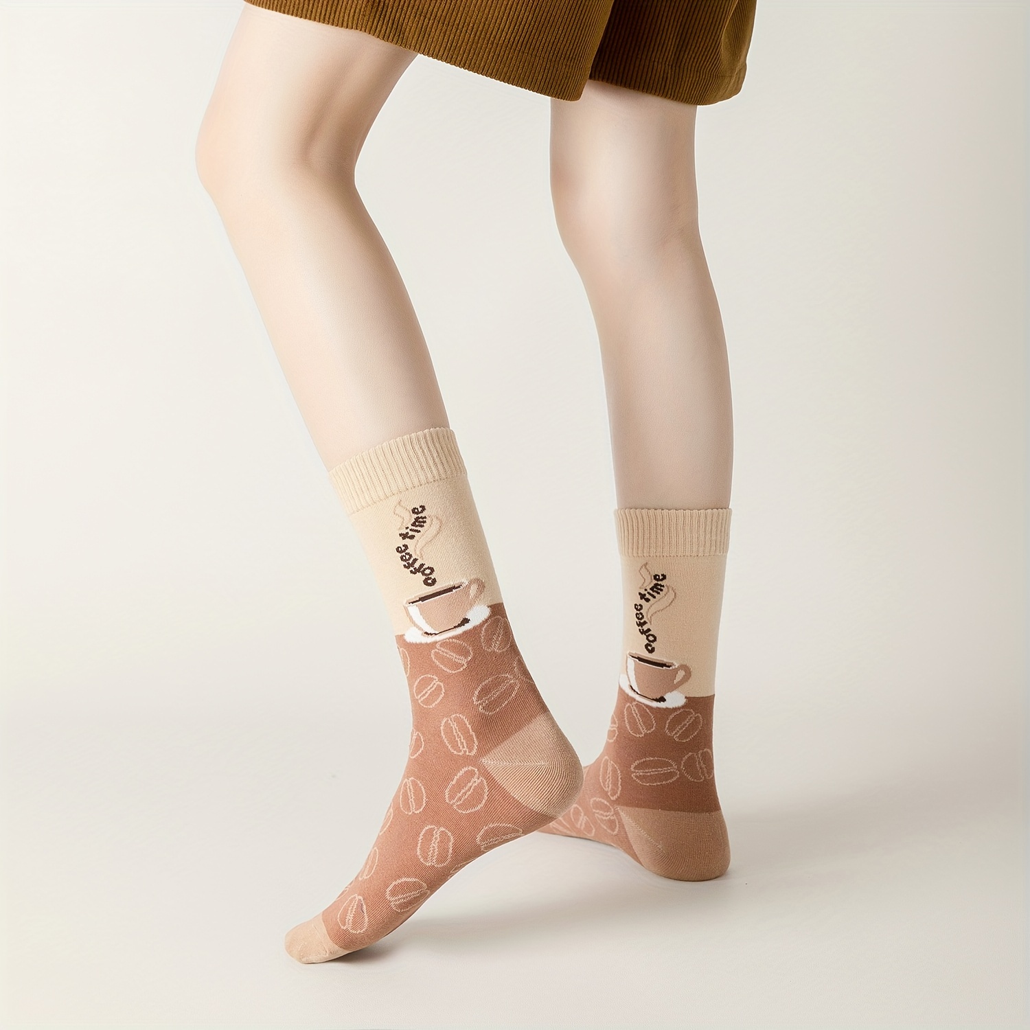 5 pairs coffee print socks comfy breathable mid tube socks womens stockings hosiery details 12