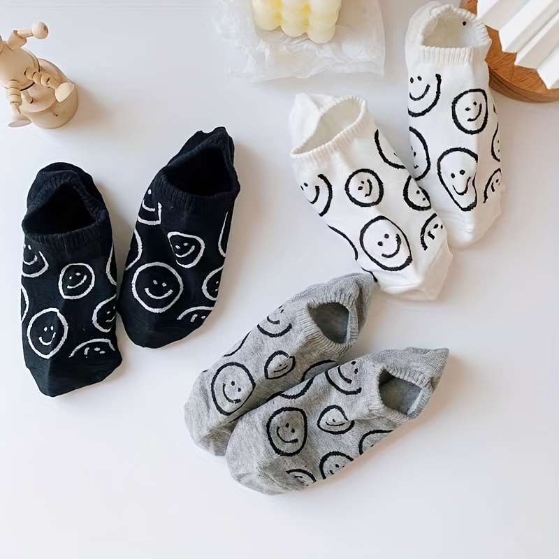 3 pairs smiling print socks soft lightweight low cut ankle socks womens stockings hosiery details 2