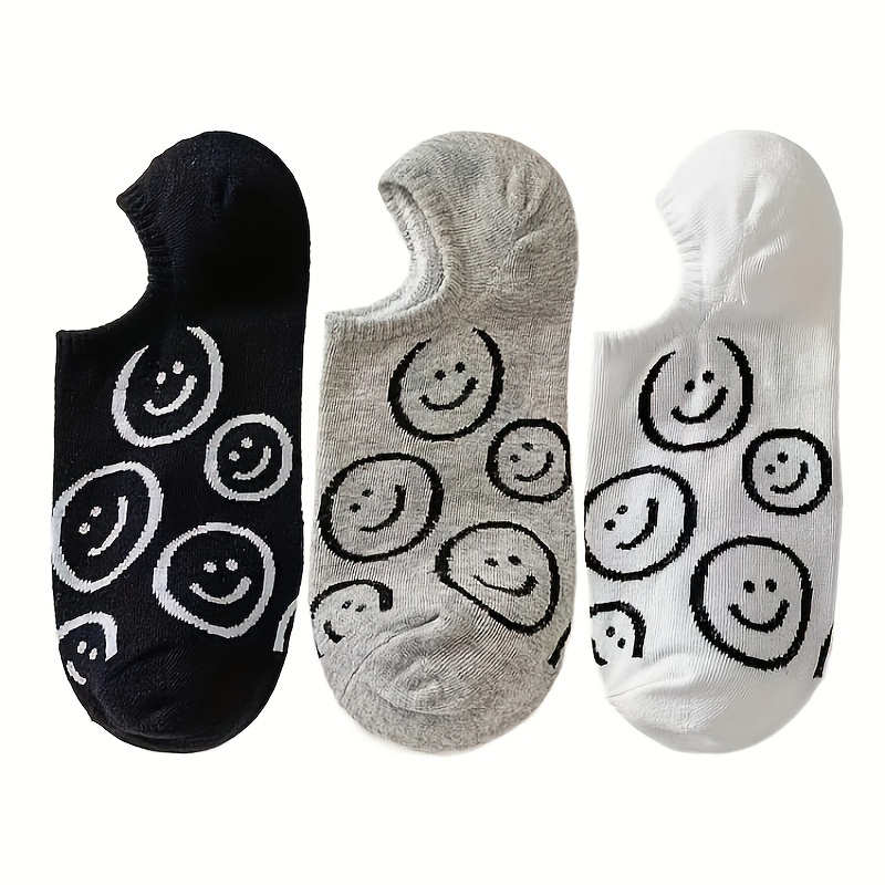 3 pairs smiling print socks soft lightweight low cut ankle socks womens stockings hosiery details 4