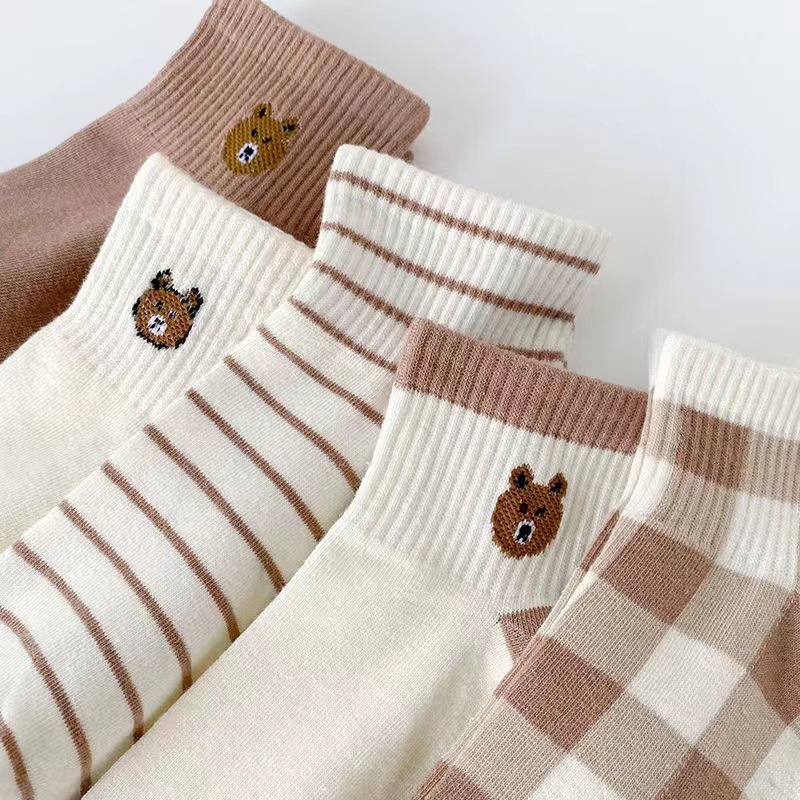 5 pairs ankle socks cute soft teddy bear cotton socks womens stockings hosiery details 4