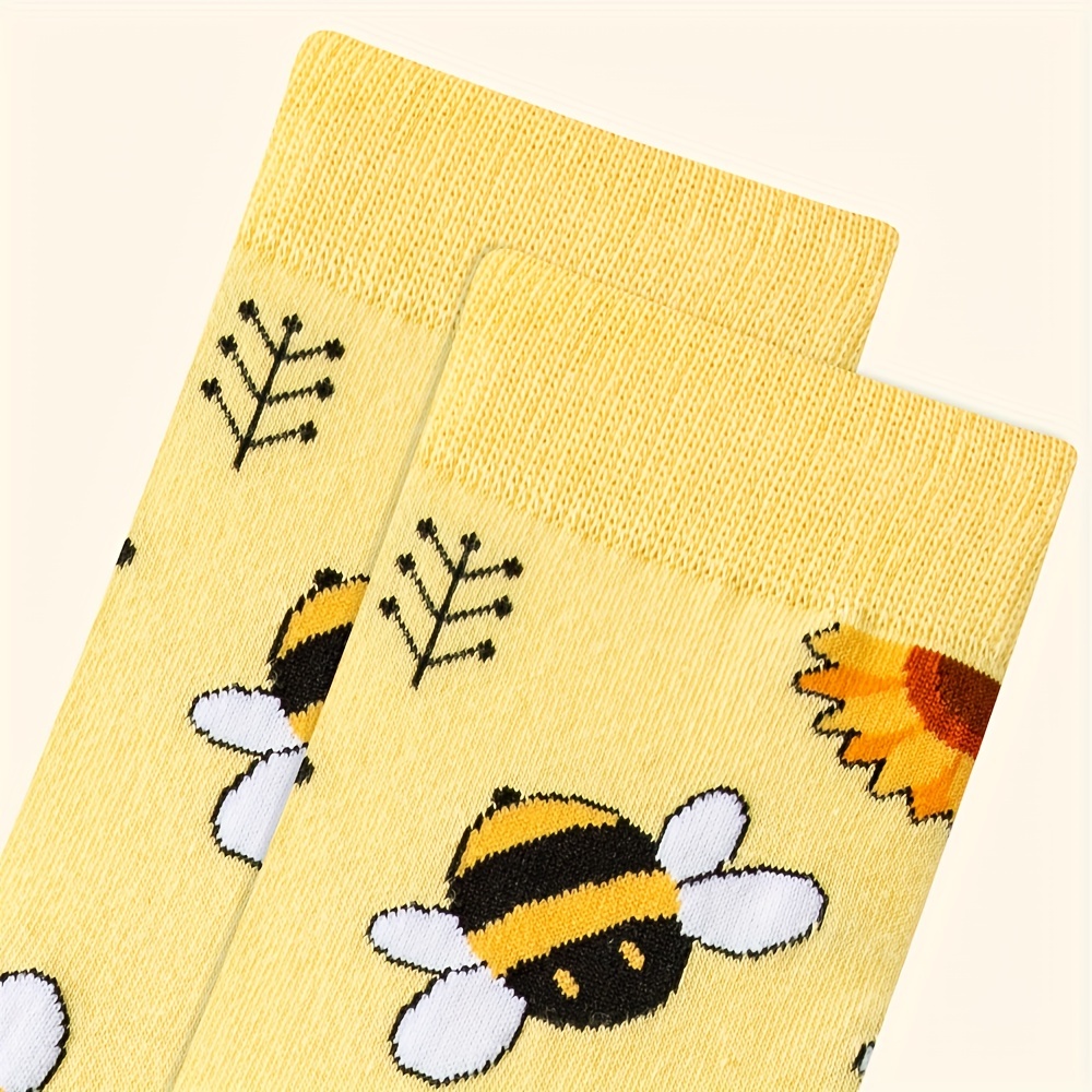 music festival cartoon bee print socks comfy cute mid tube socks womens stockings hosiery details 2