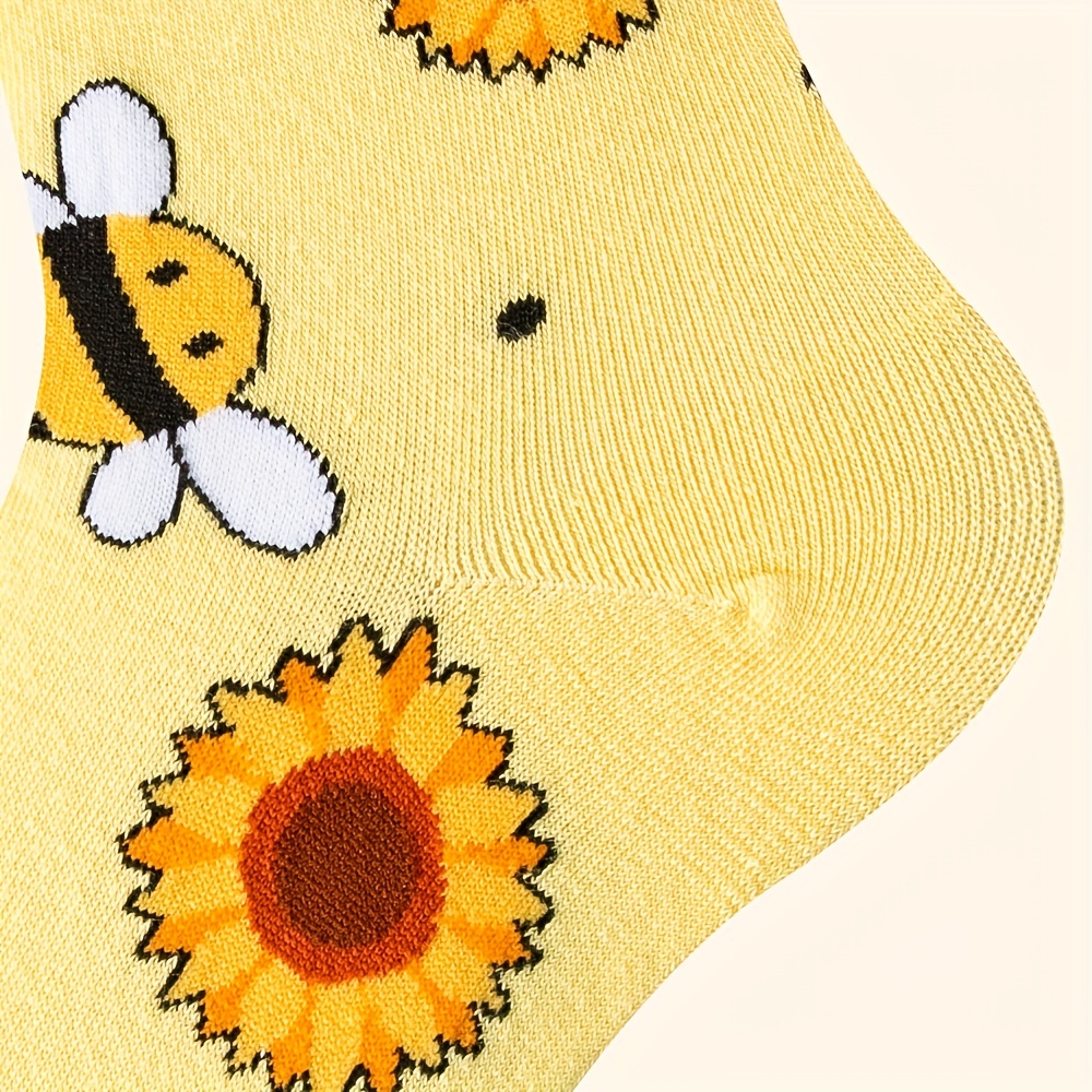 music festival cartoon bee print socks comfy cute mid tube socks womens stockings hosiery details 3