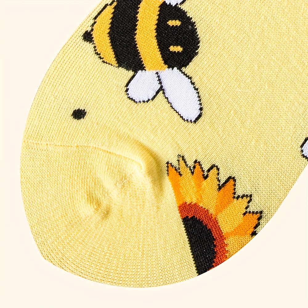music festival cartoon bee print socks comfy cute mid tube socks womens stockings hosiery details 4