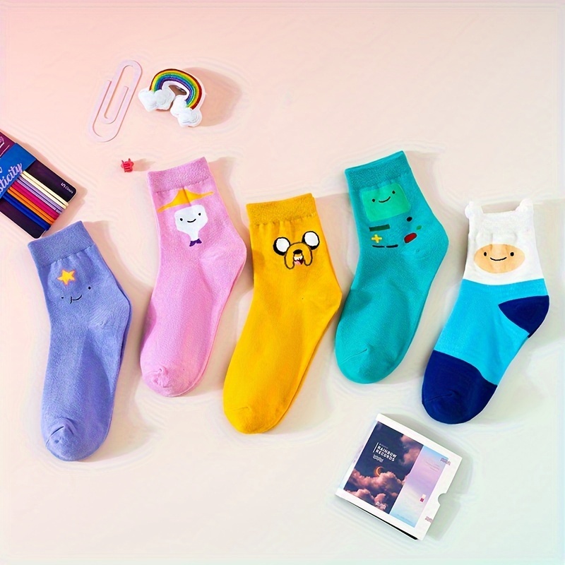 5 pairs cartoon print socks funny breathable mid tube socks womens stockings hosiery details 1