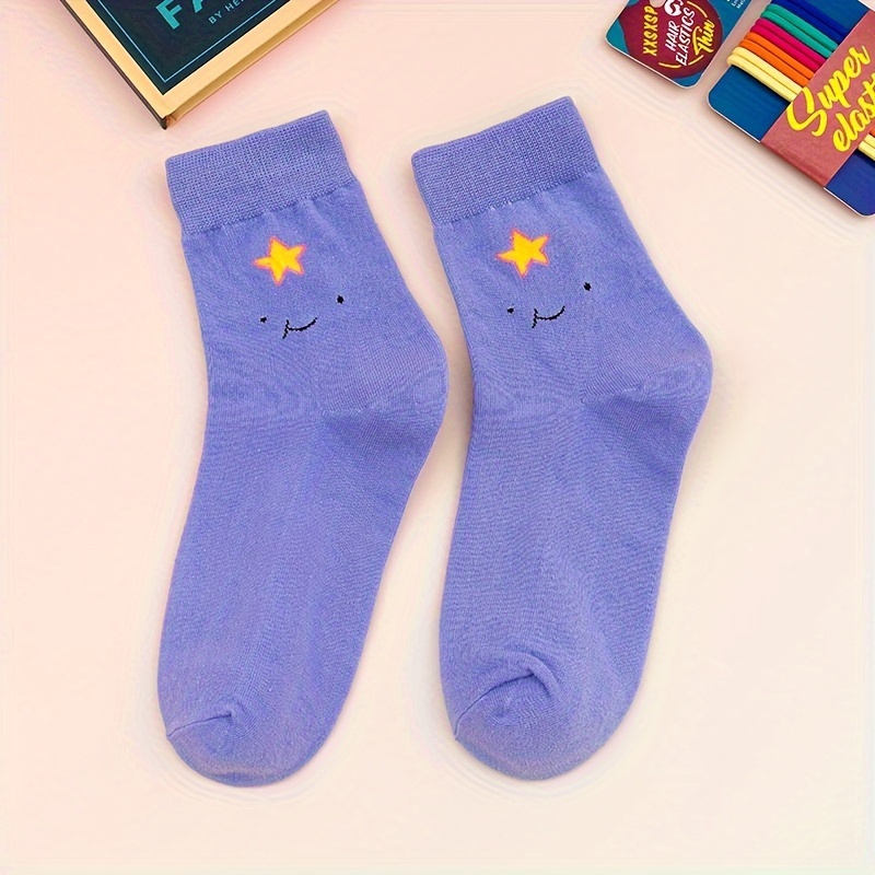 5 pairs cartoon print socks funny breathable mid tube socks womens stockings hosiery details 3