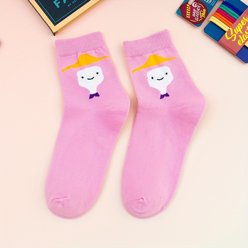5 pairs cartoon print socks funny breathable mid tube socks womens stockings hosiery details 6