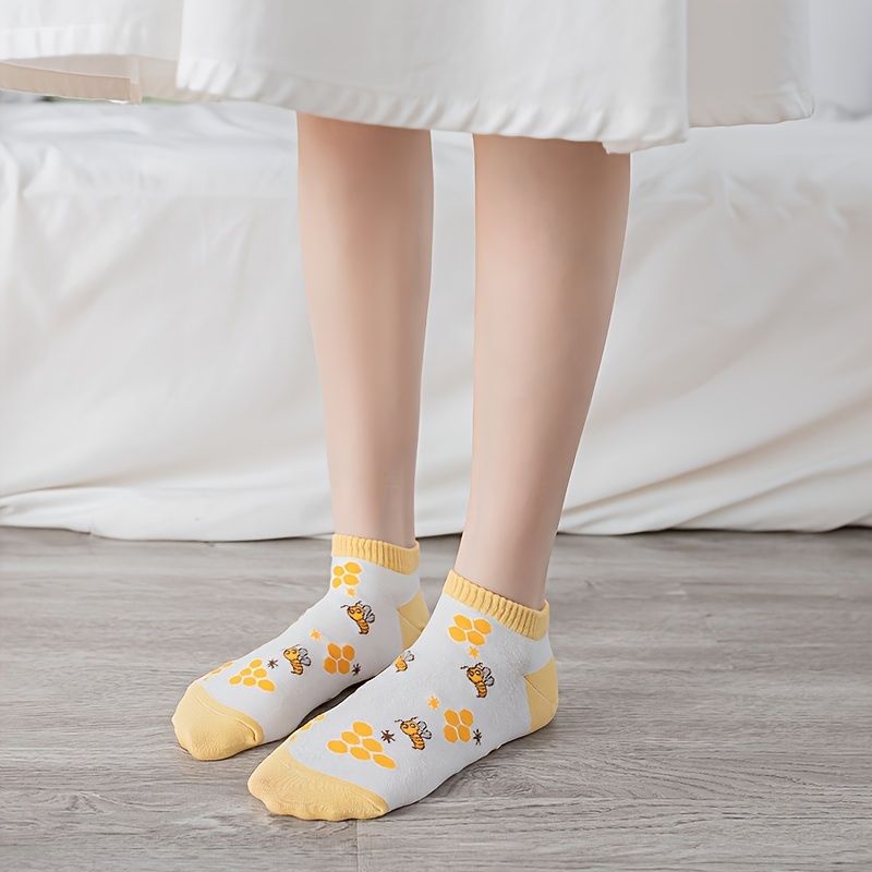 5 pairs bee checkered print socks cute comfy low cut ankle socks womens stockings hosiery details 4