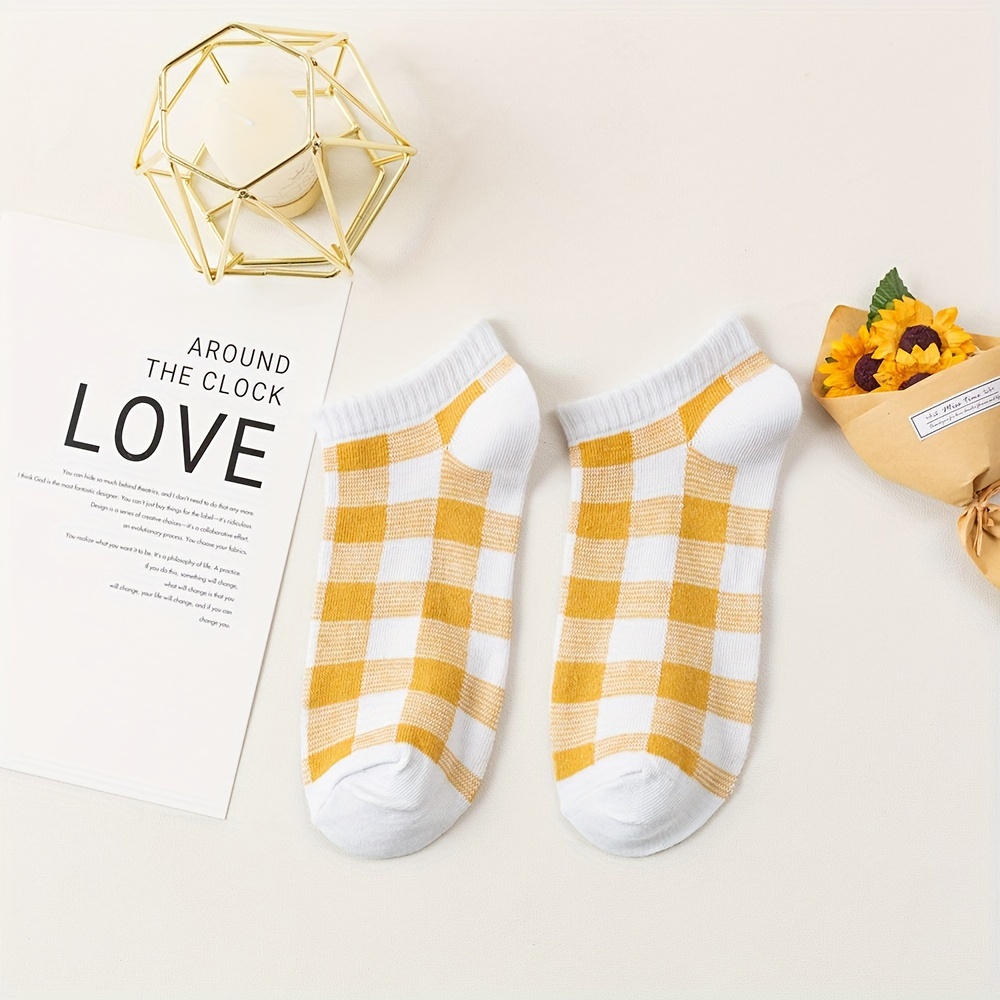 5 pairs bee checkered print socks cute comfy low cut ankle socks womens stockings hosiery details 6