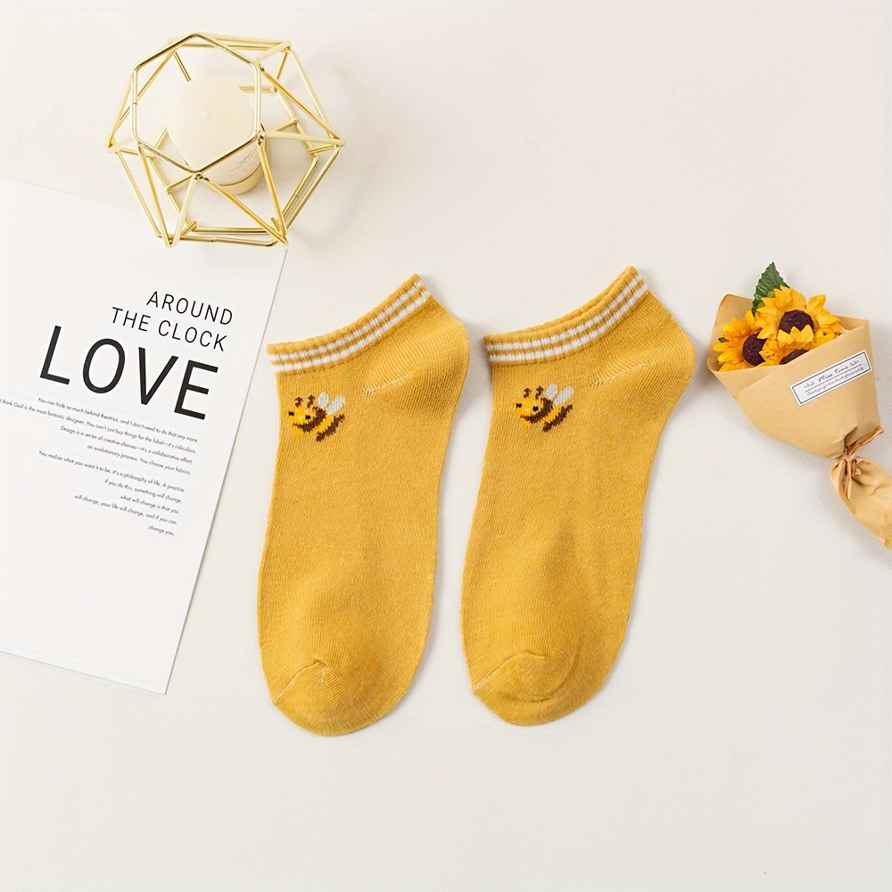 5 pairs bee checkered print socks cute comfy low cut ankle socks womens stockings hosiery details 7
