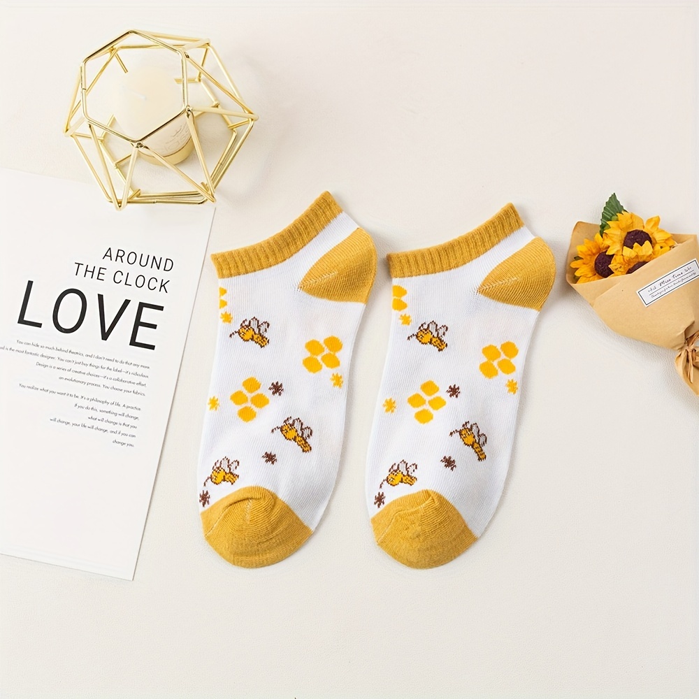 5 pairs bee checkered print socks cute comfy low cut ankle socks womens stockings hosiery details 8