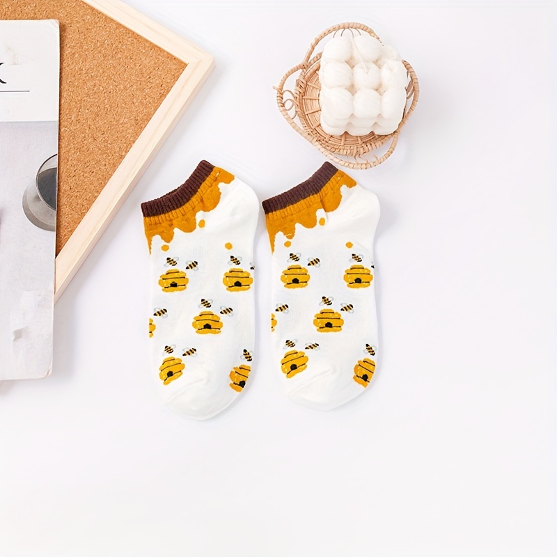 5 pairs bee checkered print socks cute comfy low cut ankle socks womens stockings hosiery details 9
