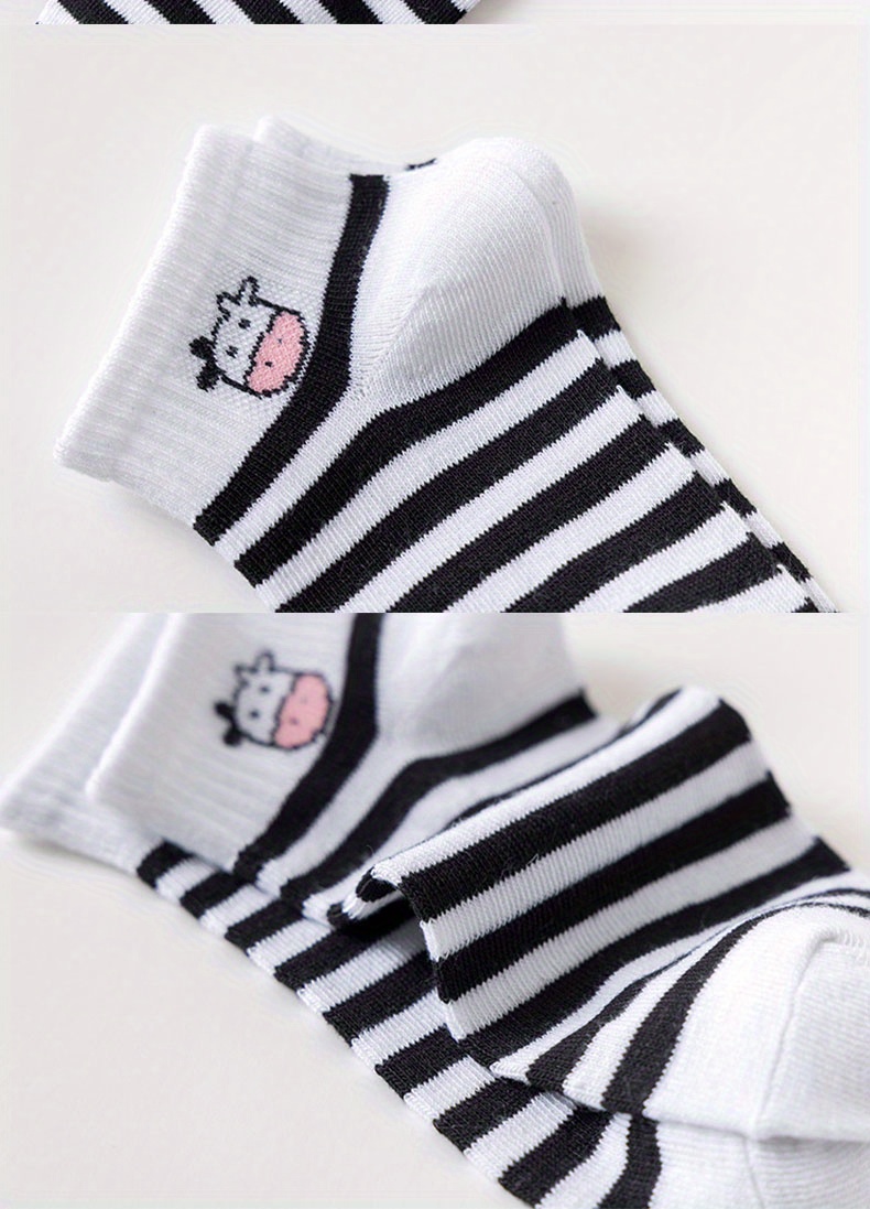 5 pairs cute cow print socks comfy breathable striped ankle socks womens stockings hosiery details 10