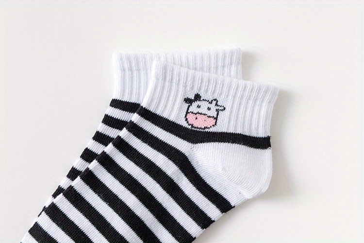 5 pairs cute cow print socks comfy breathable striped ankle socks womens stockings hosiery details 16
