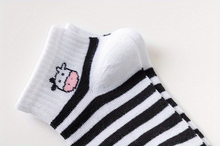 5 pairs cute cow print socks comfy breathable striped ankle socks womens stockings hosiery details 17