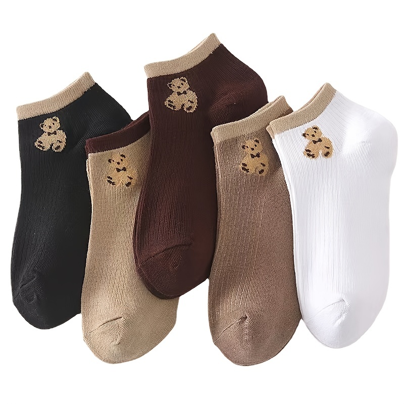 womens 5 pairs cute graphic ribbed knit breathable ankle socks details 1
